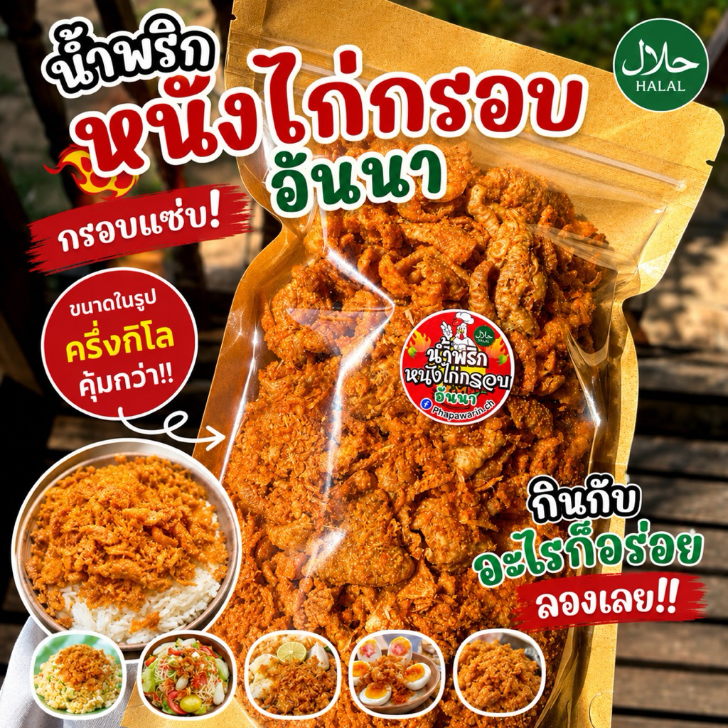 น้ำพริกหนังไก่กรอบอันนา (ฮาลาล) อร่อยแซ่บ‼️ รสชาติถึงเครื่อง ไม่เหม็นหืน ทำสดใหม่ทุกวัน
