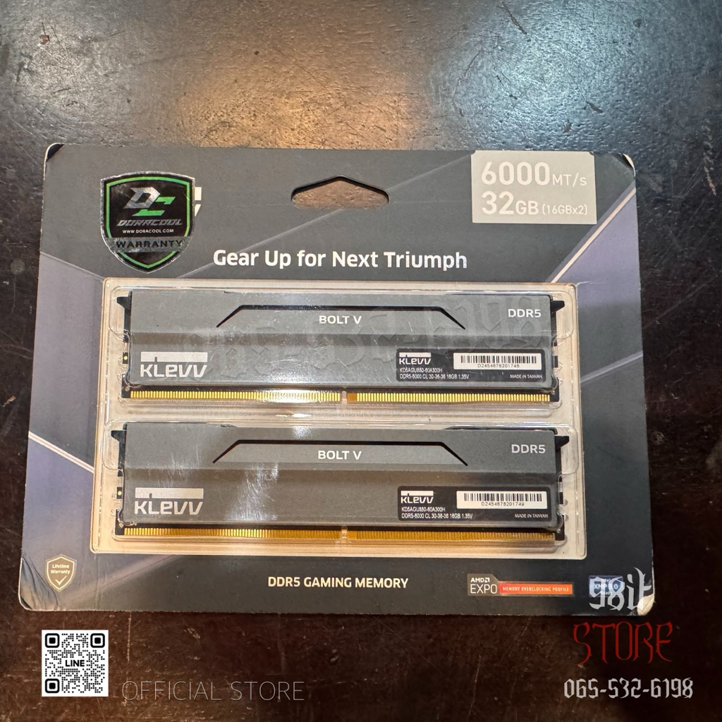 🎮 32GB (16GBx2) DDR5 6000MHz RAM (หน่วยความจำ) KLEVV BOLT V AMD EXPO INTEL XMP CL30 - CHARCOAL GREY 