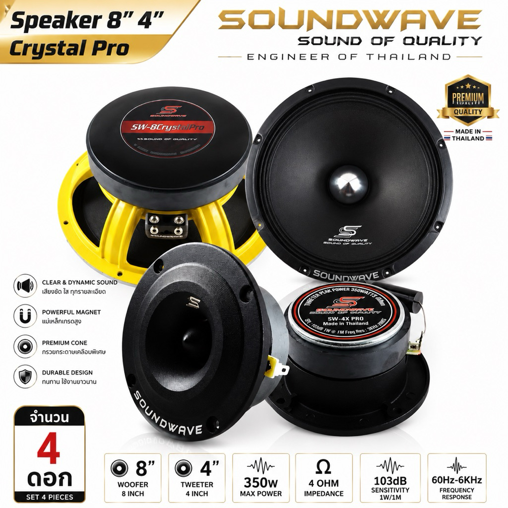 SOUNDWAVE ลำโพง SW-8Crystale SW-4X PRO ลำโพงรถยนต์ ลำโพงเสียงกลางรถยนต์ เครื่องเสียงรถ