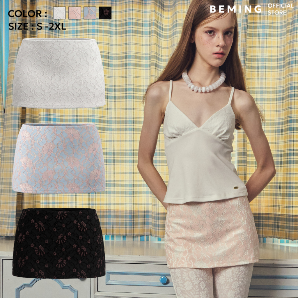 Bemingskirt088(XS-2XL)-vanta skirt - กางเกงกระโปรงลายลูกไม้เพิ่มความละมุน