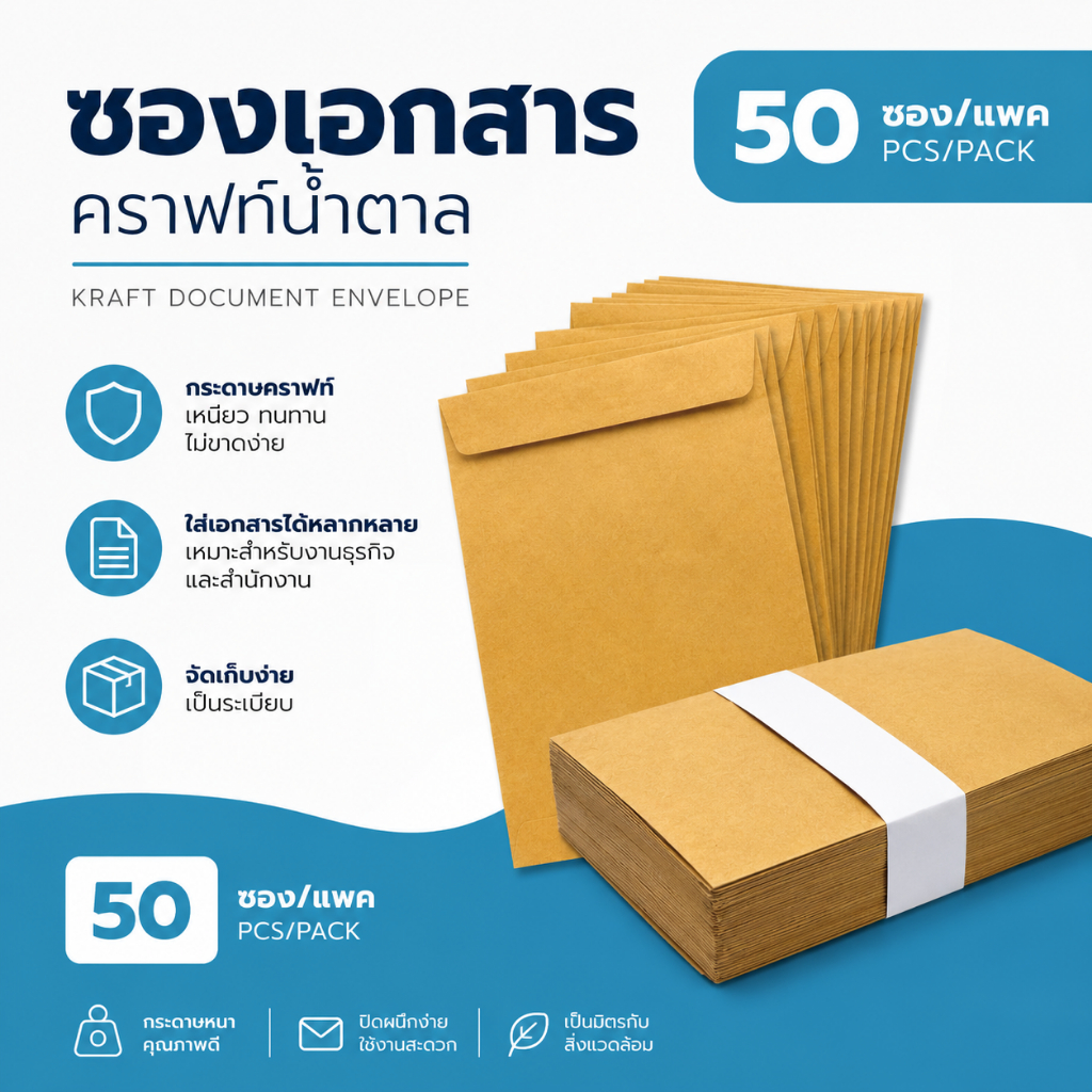 ซองเอกสาร ซองกระดาษ KA/KB สีน้ำตาล แถบกาวปิดผนึกแน่น 1 มัด 50 ซอง