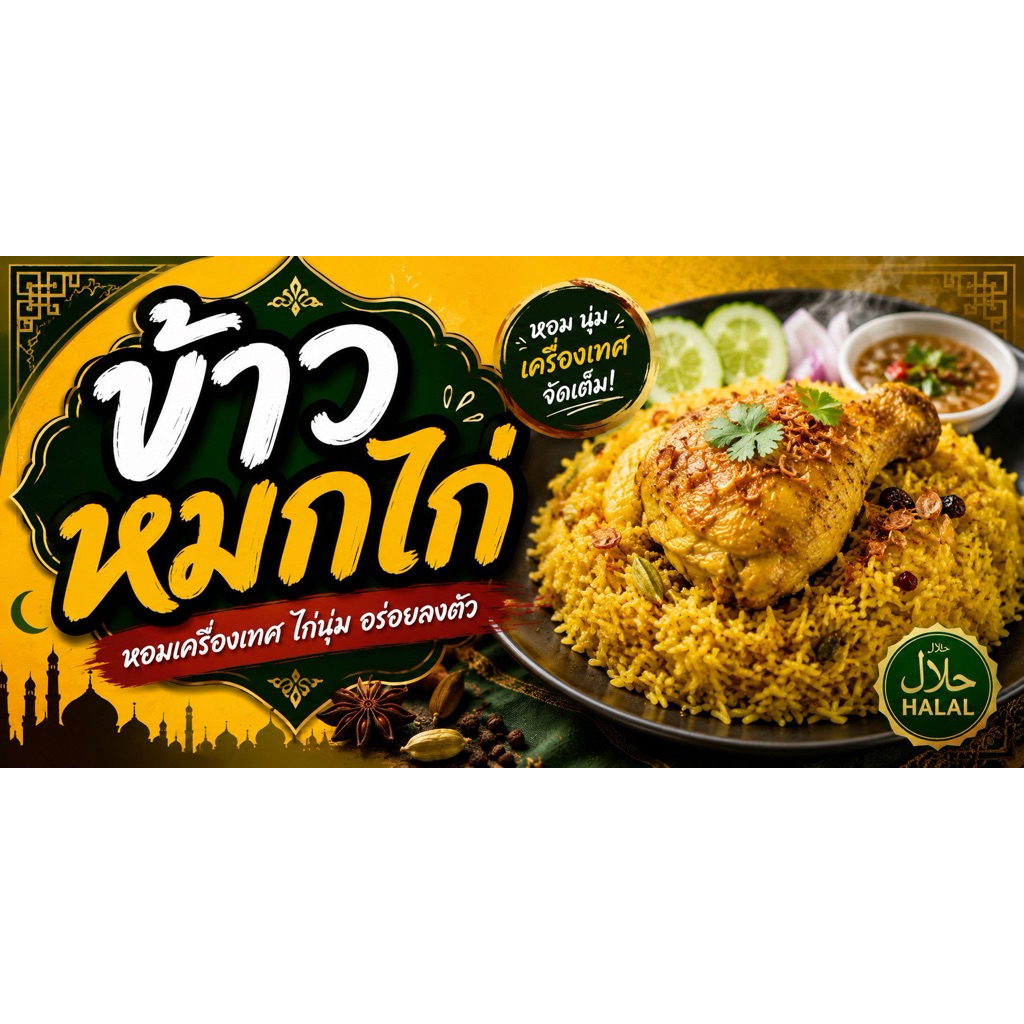 ป้ายไวนิล “ข้าวหมกไก่”ขนาด 120*60เซนติเมตร (ขนาดอื่นแจ้งได้นะคะ)