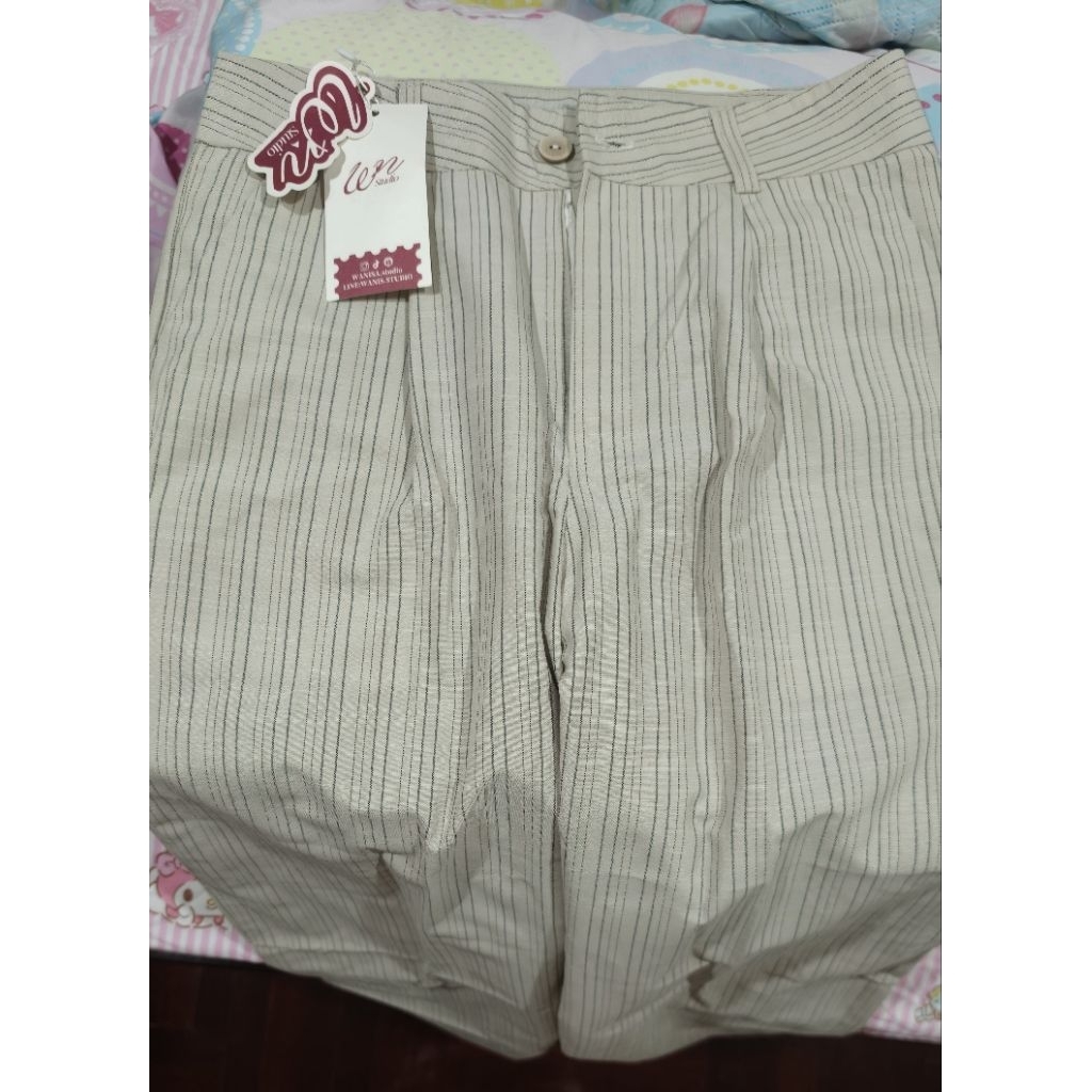 ส่งต่อมือ1 ป้าย Wanisa กางเกงขากระบอกกลาง Size L สีริ้วเทาฟ้า