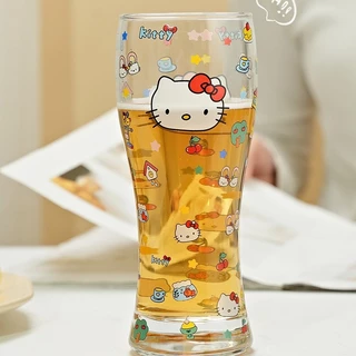แก้วน้ำ ทรงโค้ง ลายคิตตี้ Sanrio แก้วน้ำทรงสูง สไตล์เกาหลี สำหรับเครื่องดื่ม ค็อกเทล น้ำผลไม้ ลายการ์ตูนน่ารัก โฮมคาเฟ่