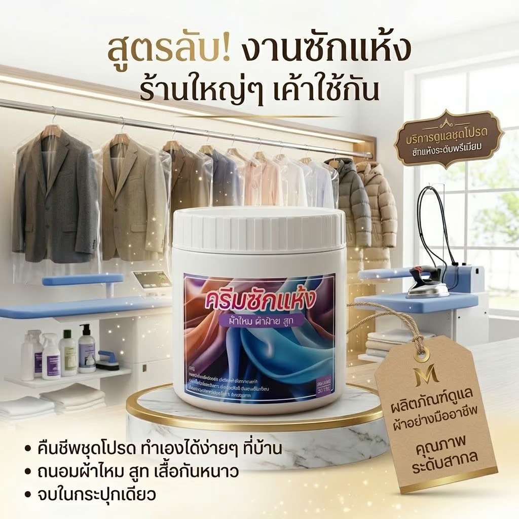 ครีมซักแห้ง สำหรับงานผ้าไหม ฝ้าย ถนอมสีผ้า 500 g