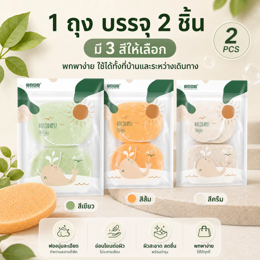 SHIMANG Facial Cleansing Sponge/Puff พัฟฟองน้ำล้างหน้า รุ่น Super Soft Wash to smile ในหนึ่งถุงบรรจุ 2 ชิ้น