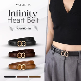 Yolanda belt ดีไซน์หัวใจคู่ ใส่เที่ยว เข็มขัดสไตล์คุณหนู แมทช์ง่าย เข็มขัดแฟชั่น เข็มขัดหนังPU สไตล์เกาหลี FF1611