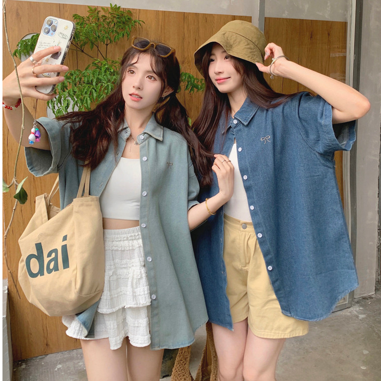 เสื้อเชิ้ตลำลองสำหรับผู้หญิงในฤดูร้อน ทรงโปโลคอปก แขนสามส่วน คล้ายเสื้อคาร์ดิแกน