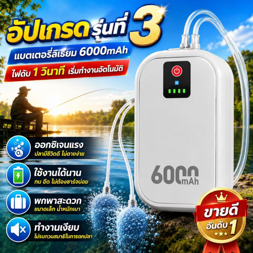💦200Hทนทาน💦ปั๊มออกซิเจน ออกซิเจนตู้ปลาา หัวชาร์จ USB ฟองสม่ำเสมอและหนาแน่น  อุปกรณ์ครบชุด