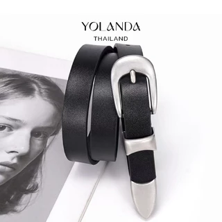 Yolanda Belt หัวเข็มขัดสีเงิน ดีไซน์เรียบหรู เข็มขัดแฟชั่น สุดคลาสสิก แมทช์ง่าย เข็มขัดหนังวินเทจ ดีเทลปลายโลหะ FF1616