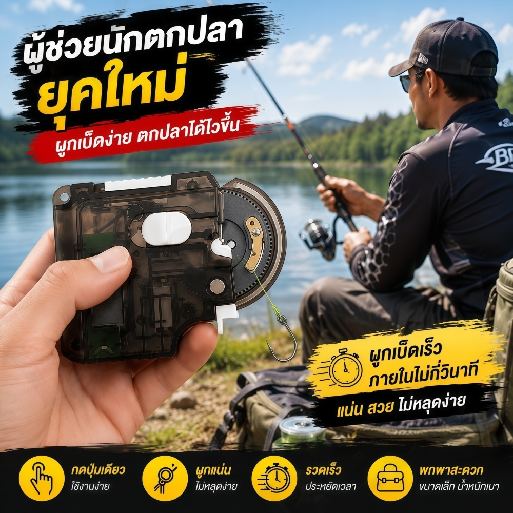 A52-[ผูกแน่นไม่หลุดง่าย] เครื่องผูกเบ็ดอัตโนมัติแบบใส่ถ่าน อุปกรณ์ผูกเบ็ดตกปลาแบบพกพา งานเนี๊ยบเหมือนโปร 🐠พร้อมส่งด่วน🐠