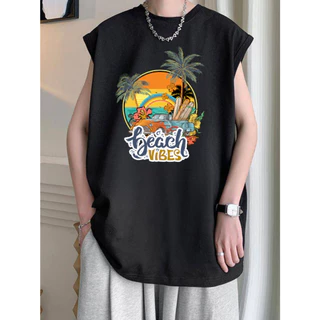 เสื้อยืดแขนกุด ลายชายหาด ใส่ได้ทั้งชายหญิง OP-1178