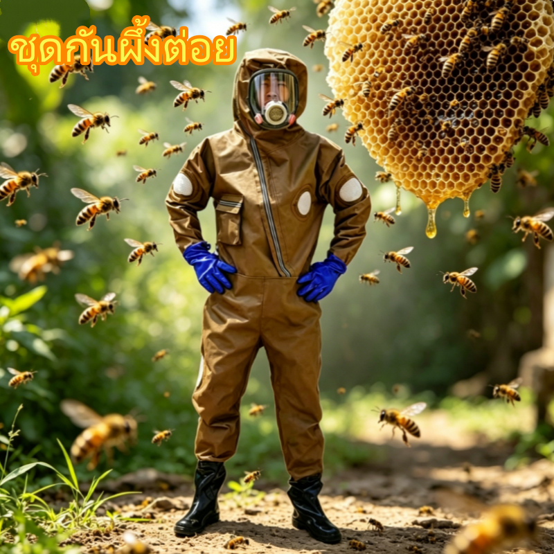ชุดกันผึ้งต่อยระดับพรีเมียม ชุดเต็มตัวป้องกันสูงสุด ระบายอากาศดี ทนทาน ผ้าคลุมหน้าใสชัดเจน สำหรับเลี้ยงผึ้ง จับผึ้งหลวง