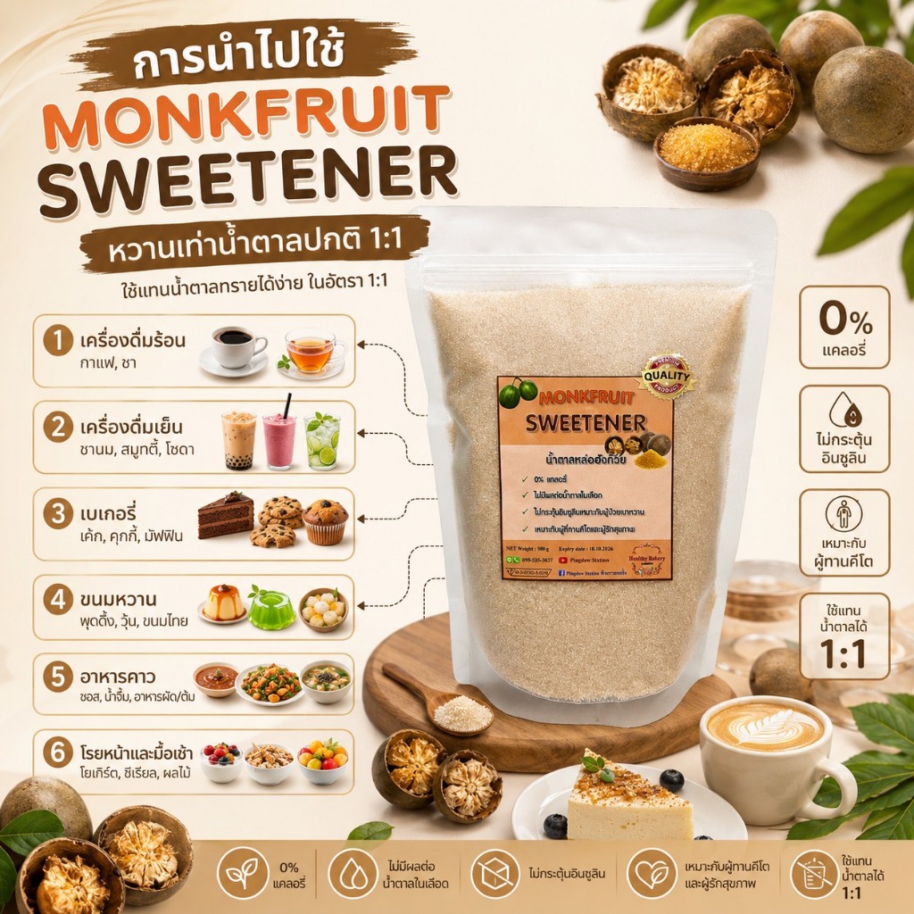 🔥sale🔥น้ำตาลหล่อฮังก๊วย Monkfruit sweetener สารให้ความหวานแทนน้ำตาล ผู้ป่วยเบาหวานทานได้ รสชาติหวานหอมเหมือน้ำตาลทรายแดง