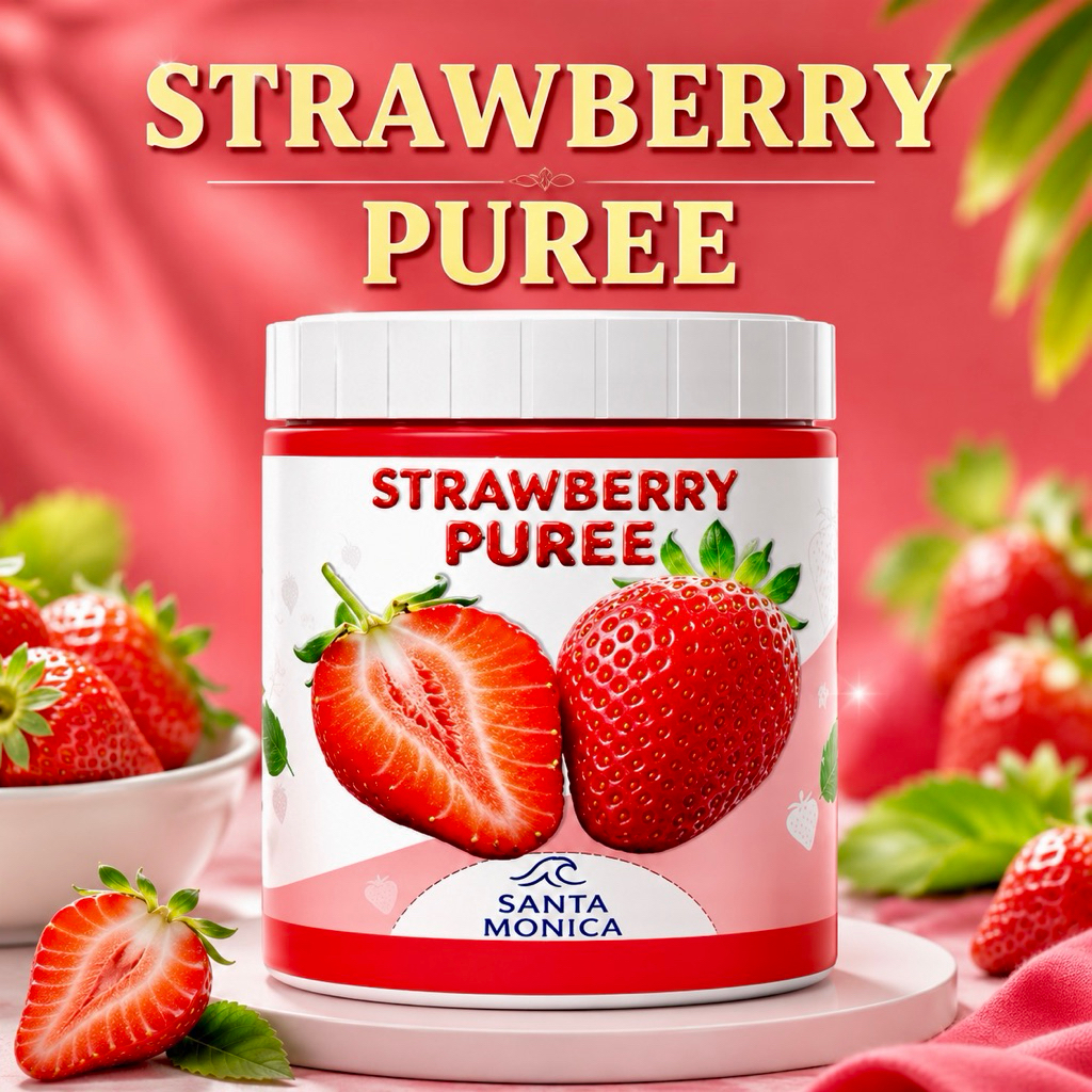 Strawberry Puree ใช้สำหรับทำเครื่องดื่มและเบเกอรี่เนื้อผลไม้แน่นแน่นทำจากผลไม้จริงกลิ่นหอมมาก
