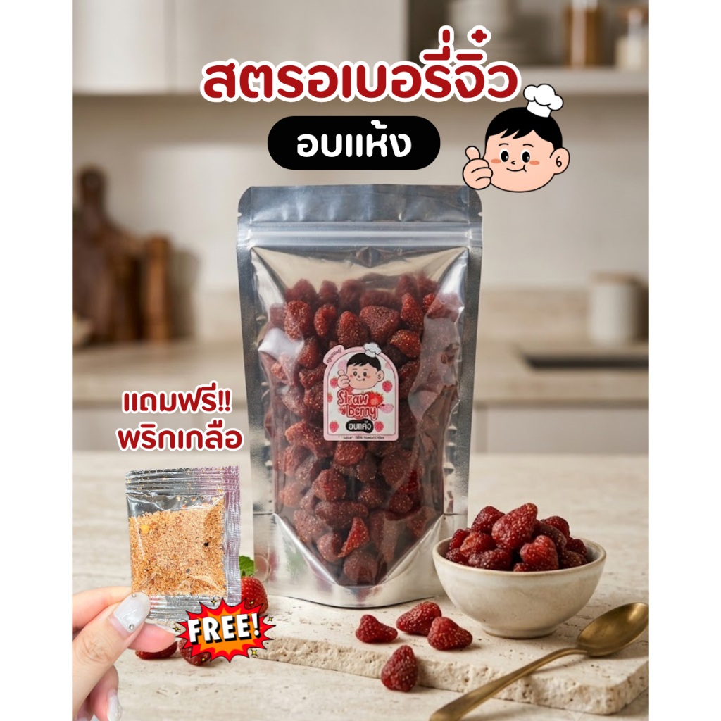 สตรอเบอรี่อบแห้ง (แถมฟรีพริกเกลือ) สตอเบอรี่จิ๋ว อบแห้ง สตอเบอรี่ เปรี้ยวอมหวาน เนื้อหนึบ ผลไม้อบแห้ง ขนมทานเล่น ของกิน