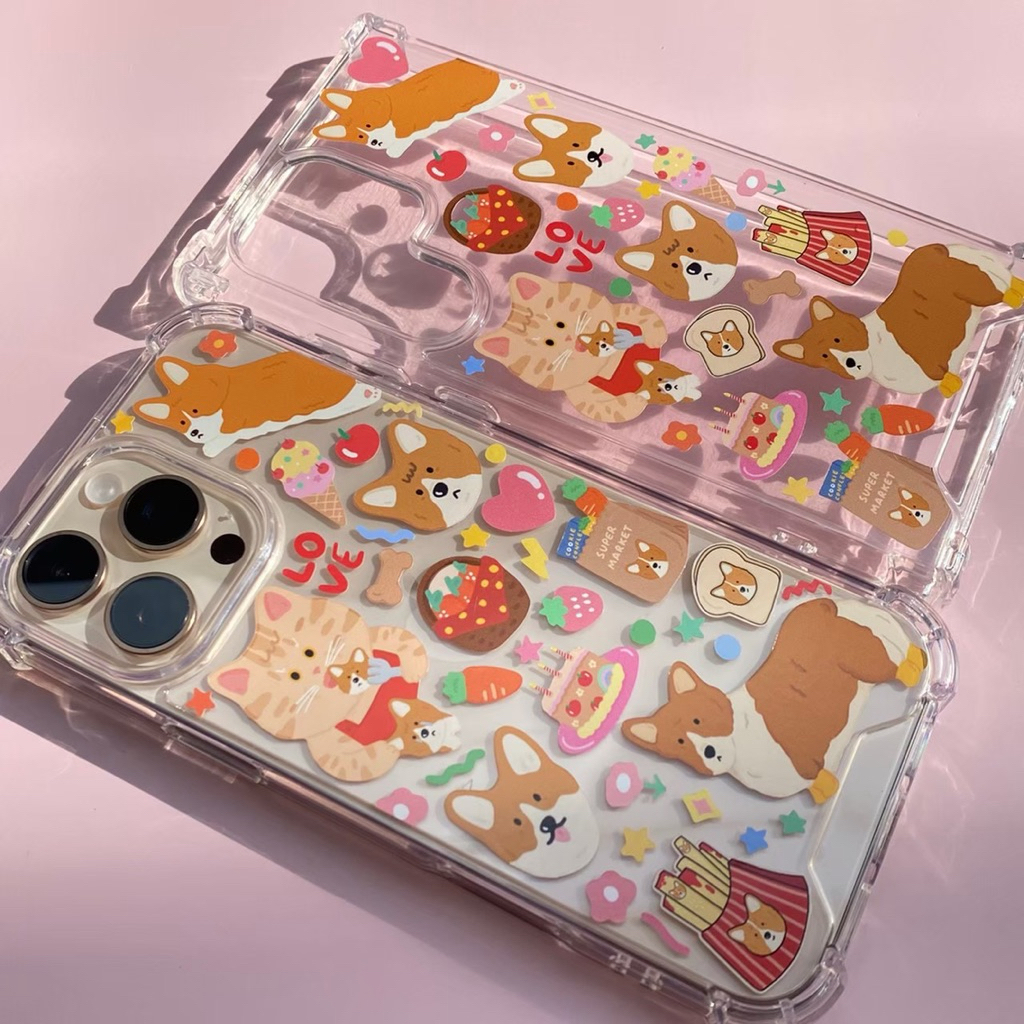 เคสน้องหมาคอร์กี้ ___ Corgi dog (พื้นใส เคลือบกลิตเตอร์)