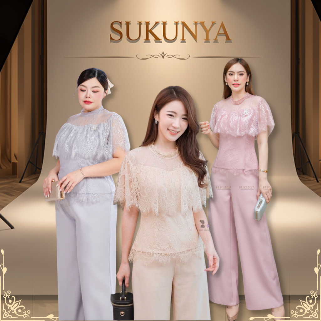 6230::ชุดSetงานกางเกงสองชิ้น ผู้หญิง Clothing เสื้อผ้า ลูกไม้
