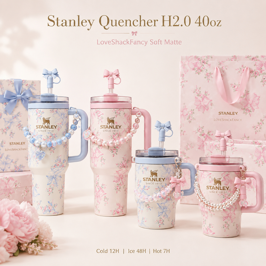 แก้วเก็บความร้อน/ความเย็น Stanley แท้ ผิวสัมผัสแบบด้าน พร้อมหลอดดูด ใส่ในช่องวางแก้วในรถได้ ช่วยรักษาอุณหภูมิเครื่องดื่ม