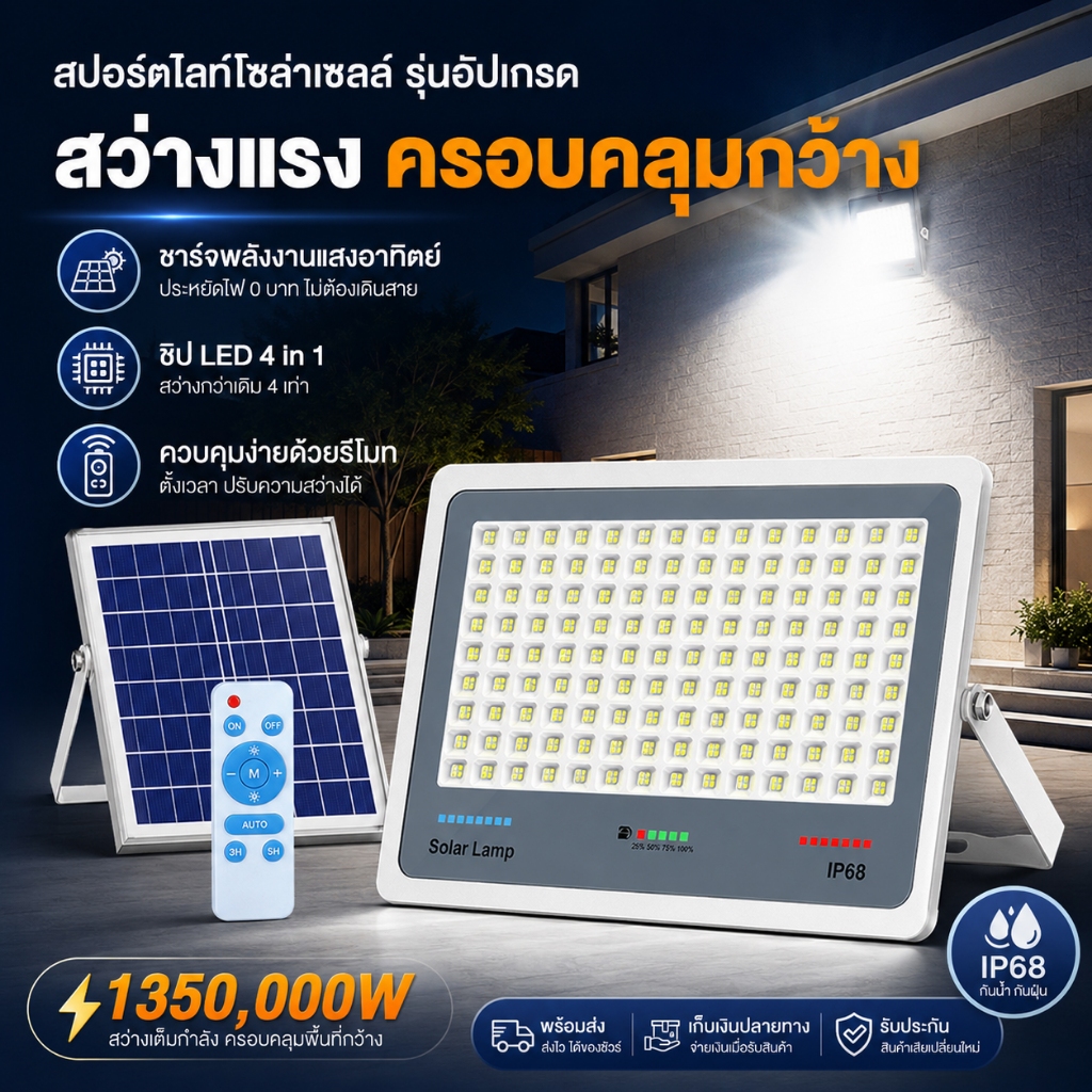【เปลี่ยนฟรี 30ปี】ไฟโซล่าเซลล์ ไฟถนนโซล่าเซล 9000000W solar light ไฟเซ็นเซอร์ตรวจจับคน พร้อมรีโมท กันน้ำ