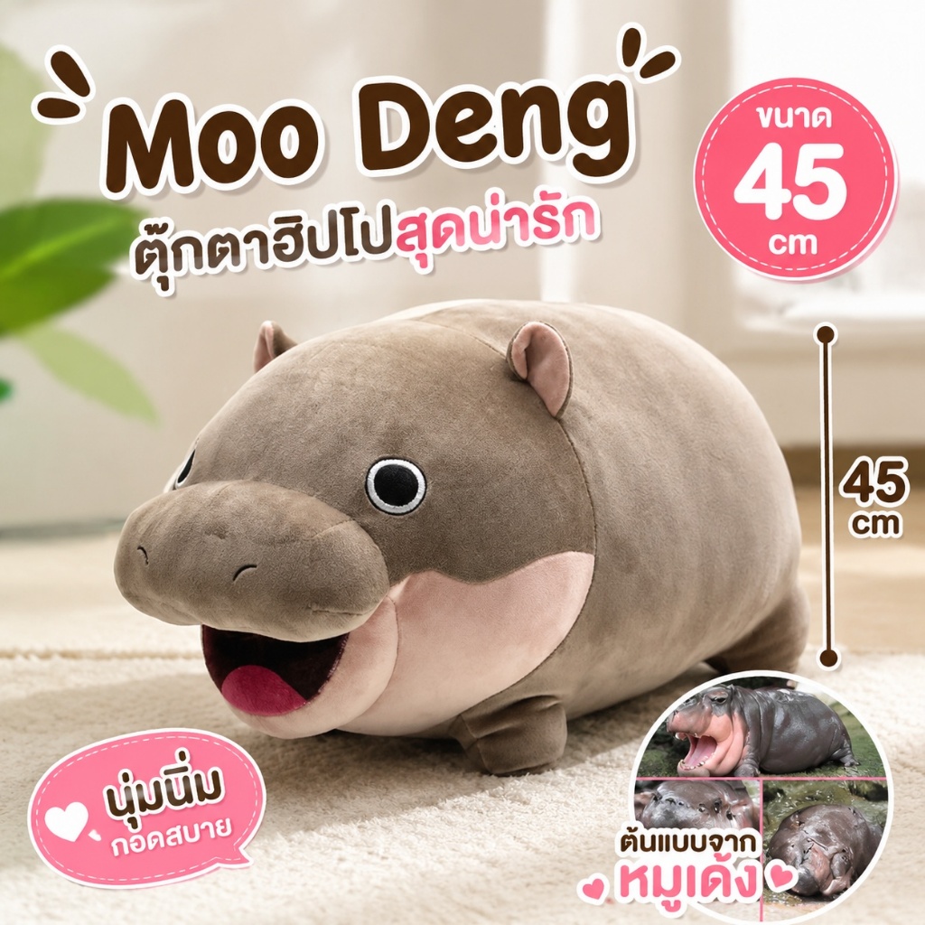 🔥พร้อมส่ง🔥ตุ๊กตาหมูเด้ง Moo Deng 45 cm ฮิปโป้เด้ง ตุ๊กตาฮิปโป ของขวัญสำหรับเด็ก