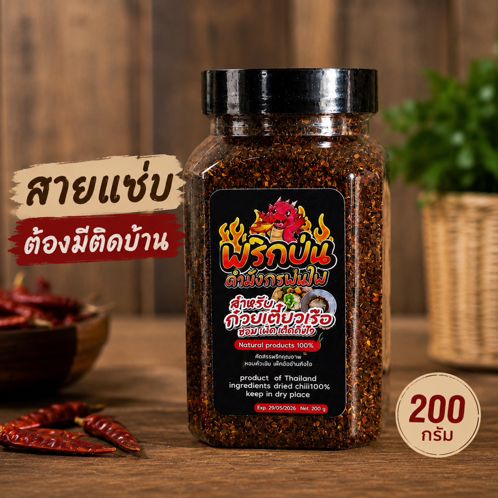 🔥 พริกป่นคั่วดำ ก๋วยเตี๋ยวเรือ เผ็ดจริง หอมจริง 200g(ดำปุก)