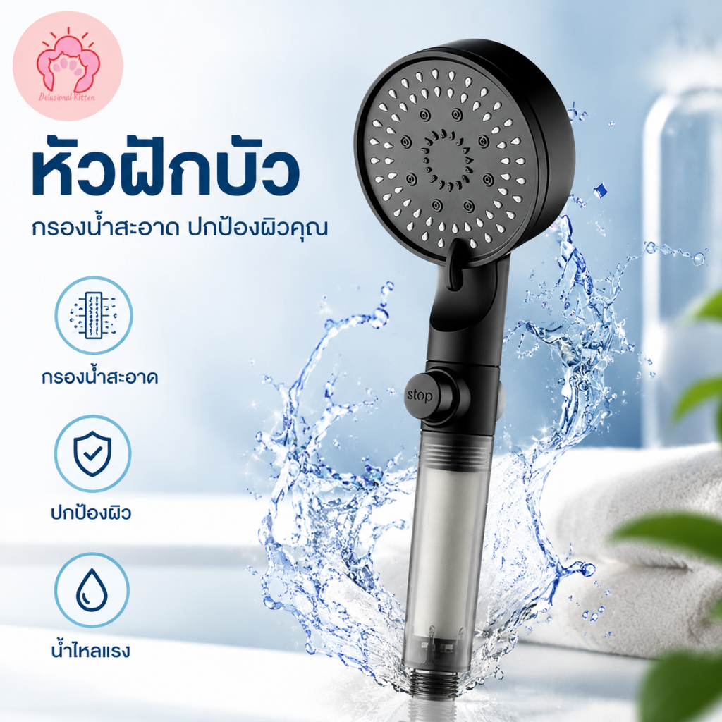 【การรับประกัน 5 ปี】จัดส่งภายใน 8 ชั่วโมง Shower Filter ฝักบัวกรองน้ำ + รับฟรี Cotton Micro Filter ไส้กรองฝักบัว 5 ชิ้น
