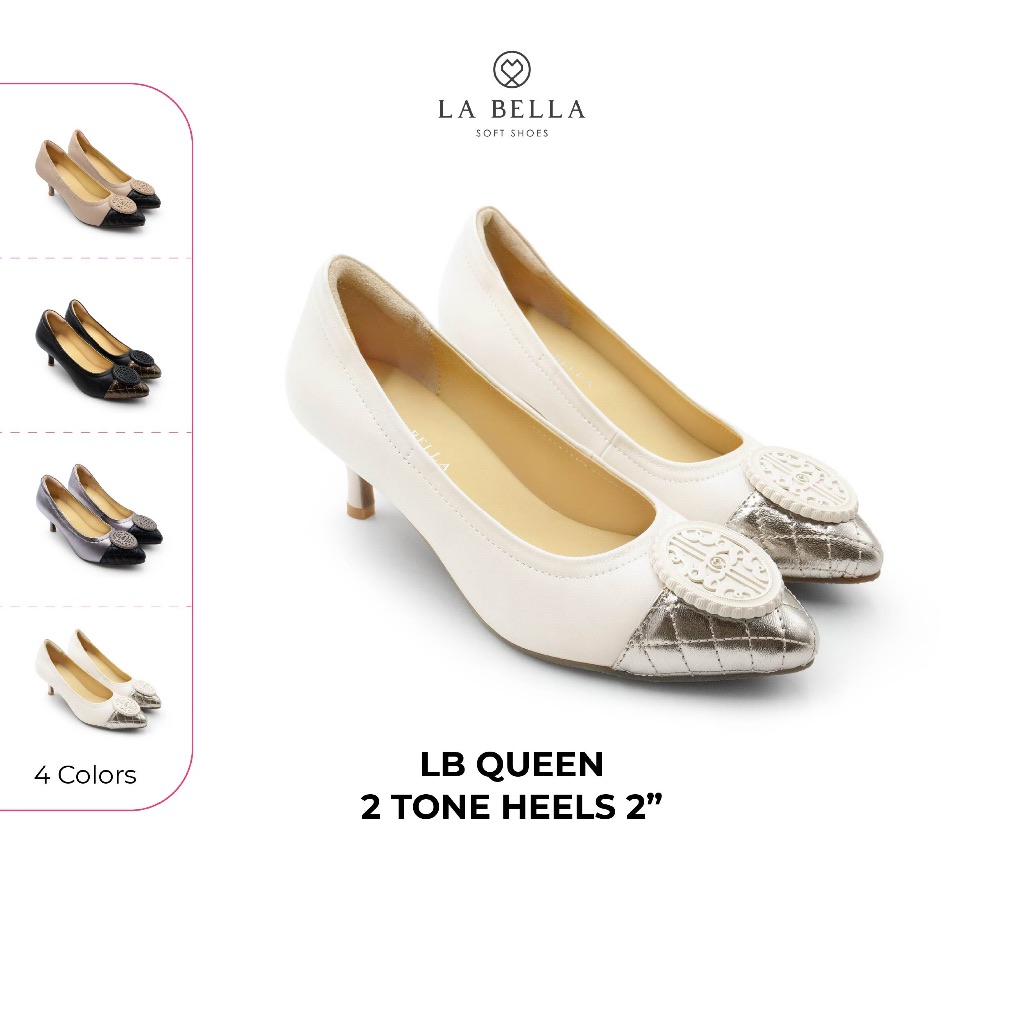 LA BELLA  รองเท้าส้นสูงหนังแกะ รุ่น LB QUEEN 2 TONE HEELS 2" 4 สี