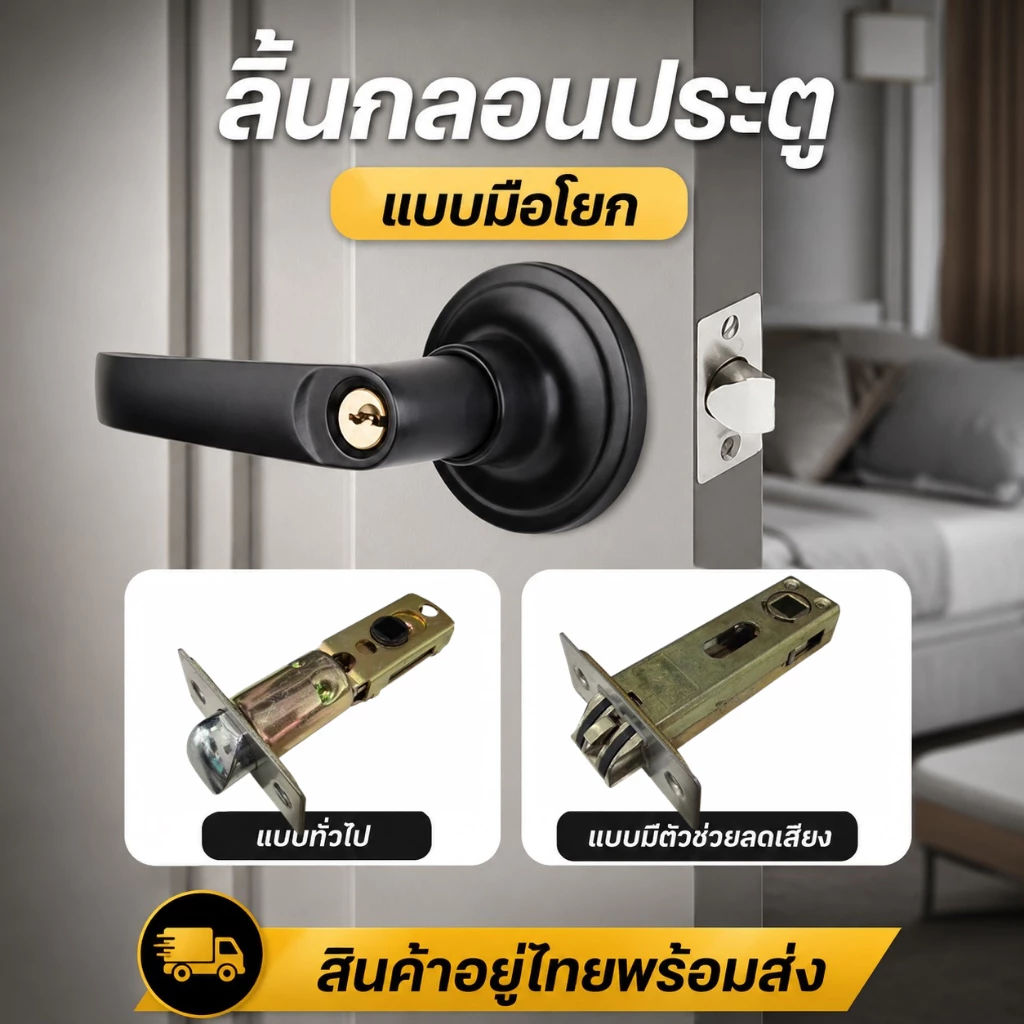 ลิ้นกลอนประตูแบบมือโยก เดือยกุญแจมือจับประตู ระยะเดือย 50-60-70 มิลลิเมตร O&P