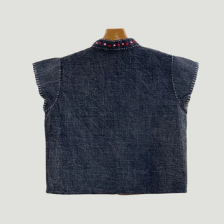 เสื้อคอจีนใบปอผ้าฝ้ายพื้นเมืองสโตน แต่งลายผ้าทอกระเหรี่ยง กระดุม5เม็ด ทรงสวยเข้ารูปสไตล์ เอวลอยน่ารัก มีขนาด38-44นิ้ว
