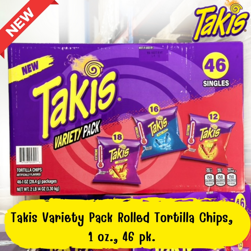 🔥 นำข้า 🇺🇸*EXP 08/2026* Takis Variety Pack Rolled Tortilla Chips, 1 oz. 46 Packs Mega Box: ยกกล่อง 46 ซองรวมรสชาติฮิตๆ🔥