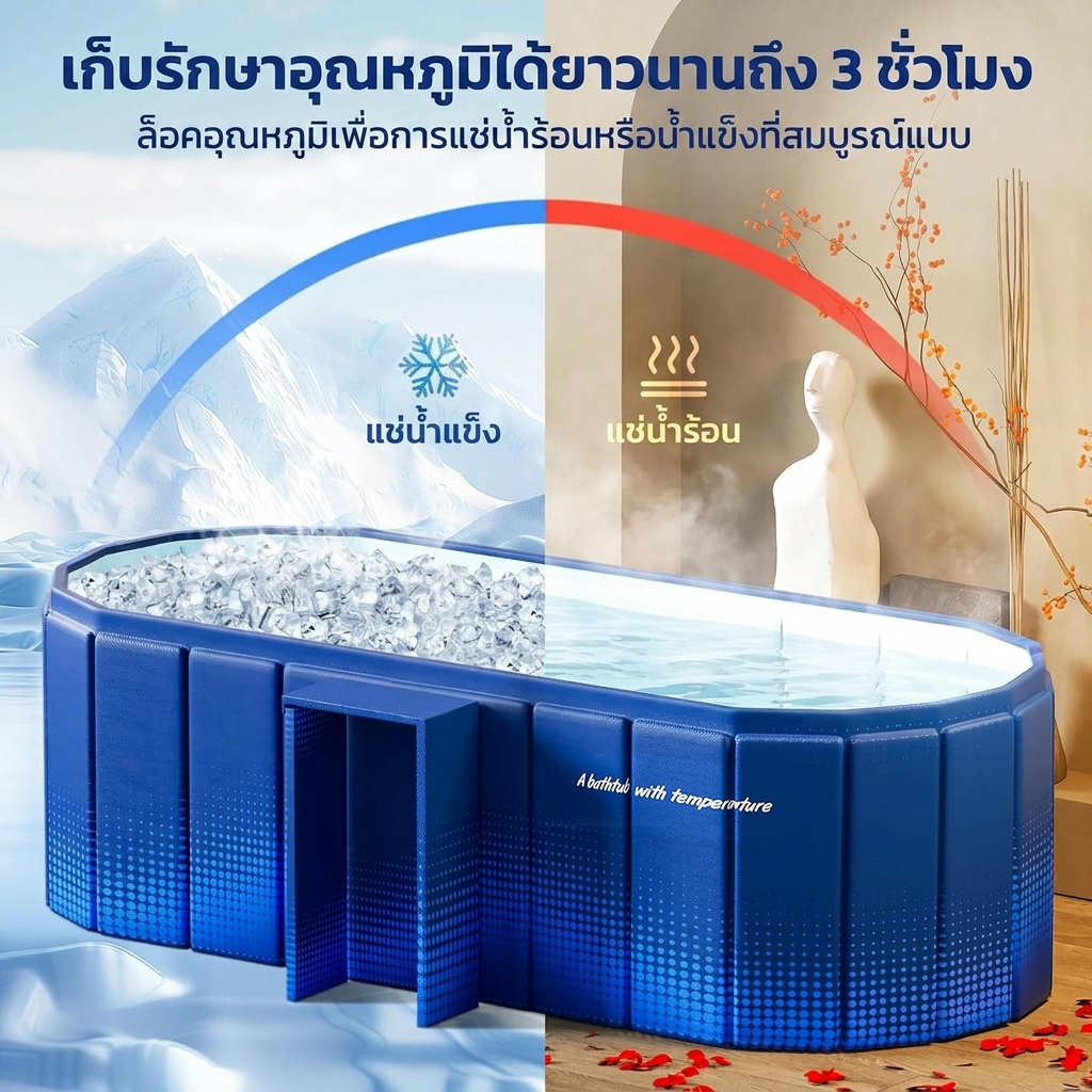 อ่างอาบน้ำพับได้สำหรับผู้ใหญ่และเด็ก ขนาดใหญ่ พับเก็บง่าย แช่น้ำอุ่น ที่บ้าน คอนโด ห้องน้ำเล็ก