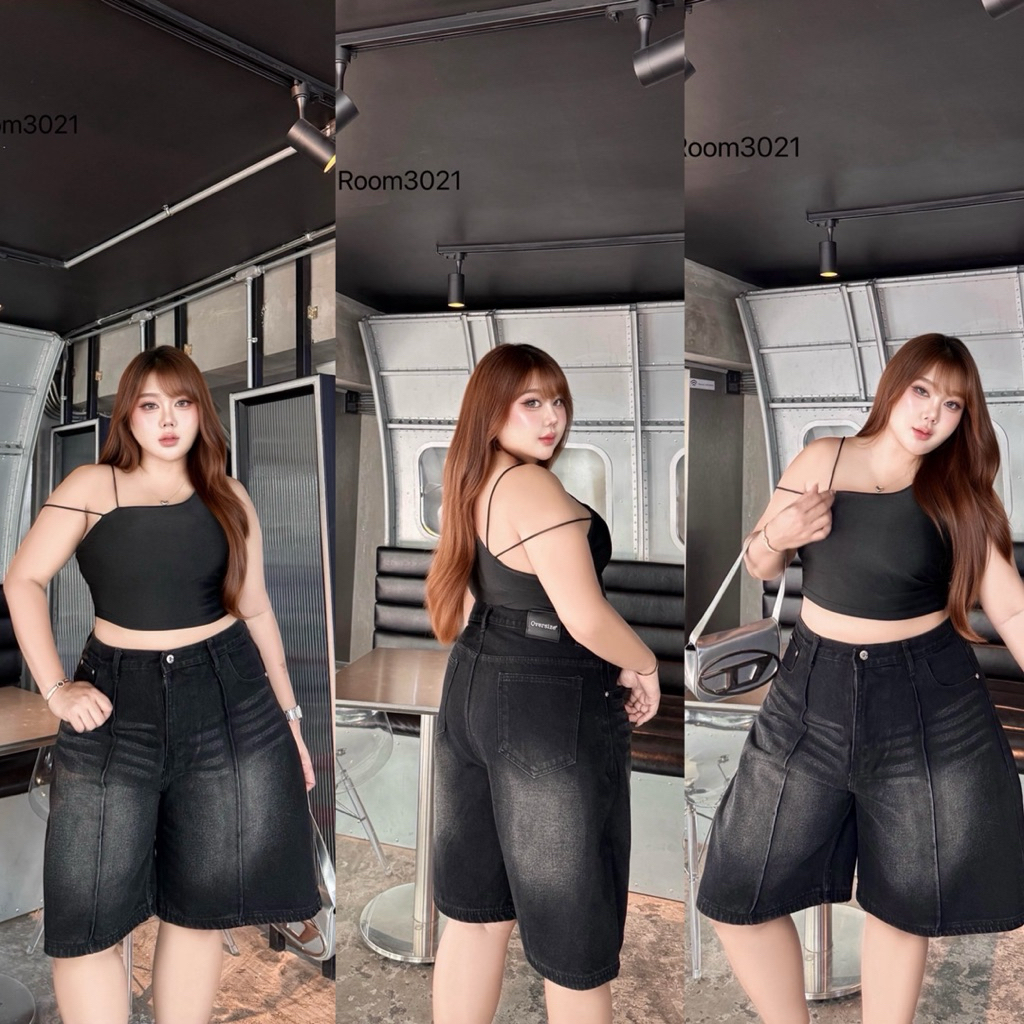 (TD) Black jeans 4 ส่วน ตีเกร็ดหน้า ทรงสวยเป๊ะ ตัดมาเพื่อสาวอวบโดยเฉพาะ เท่ห์มาก เสื้อผ้าสาวอวบอ้วน พลัสไซส์ ไซส์ใหญ่