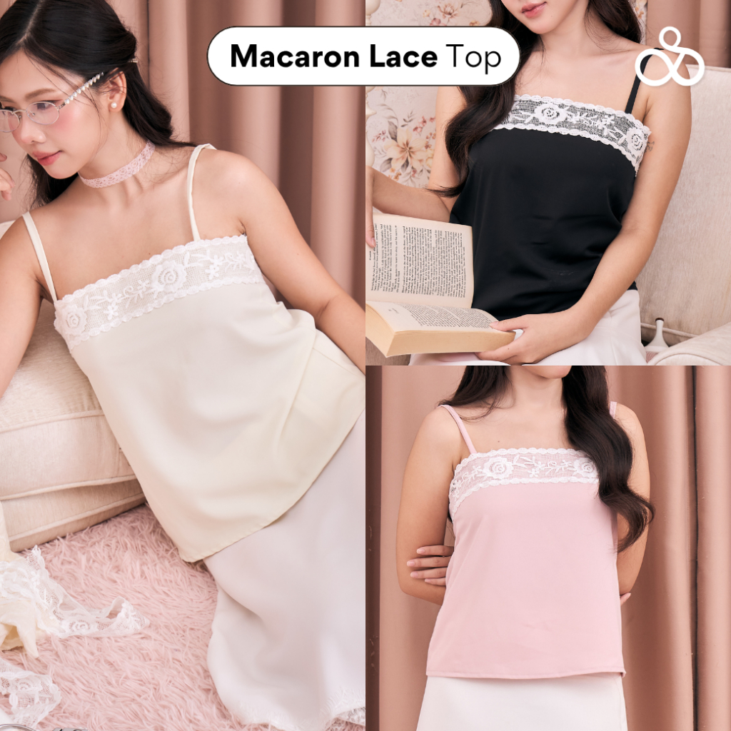 Sistersfabric - Macaron Lace Top สายเดี่ยวลูกไม้ผ้าไม่ยับ( ไม่ต้องรีด )