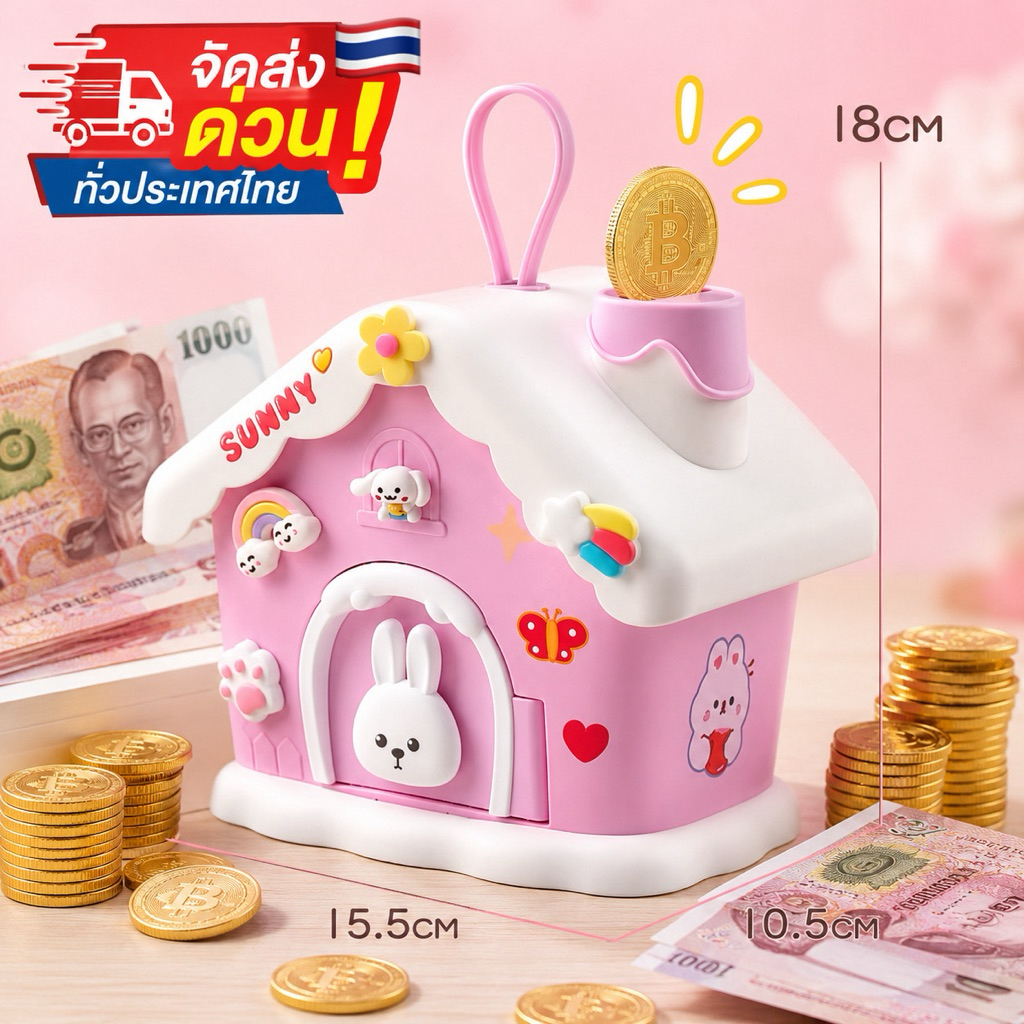 กระปุกออมสินกล่องเก็บเงินรูปบ้านน้องกระต่ายสไตล์มินิมอล