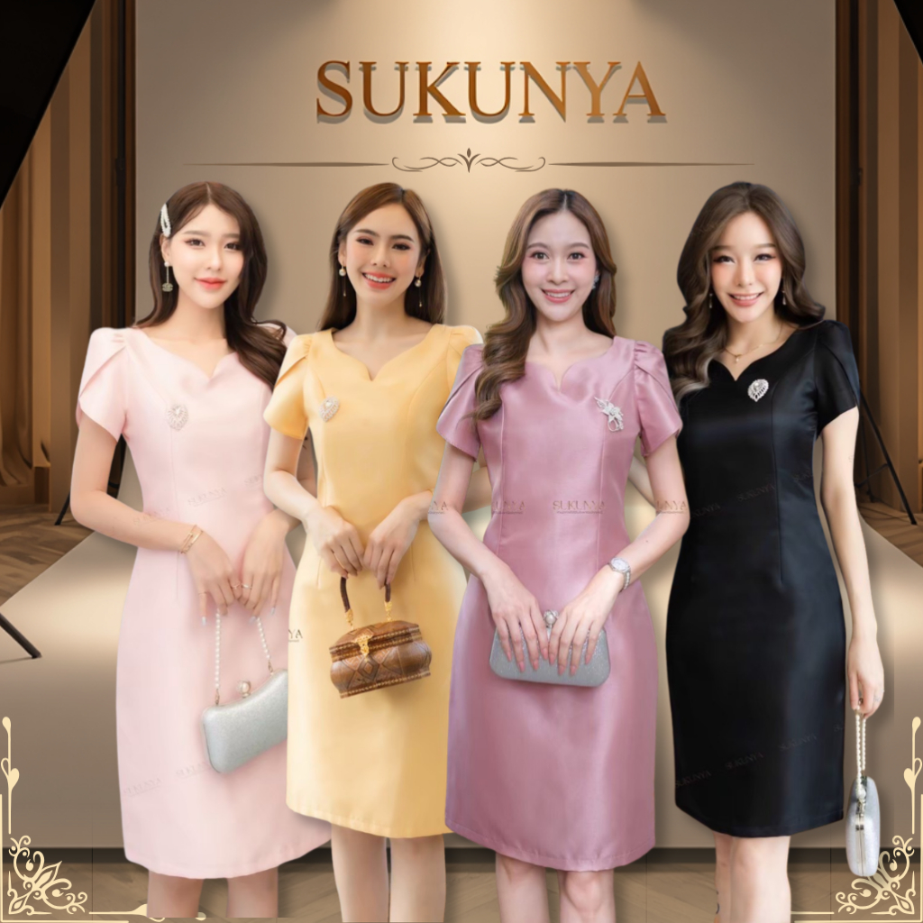 6326::ชุดเดรสผ้าไหมญี่ปุ่น อัดกาวทั้งชุด -Lady Clothing