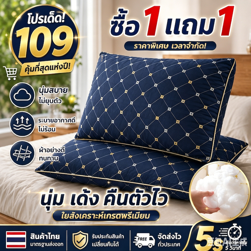 🏆ซอ1แถม1🏆Hilton หมอน หมอนสุขภาพโรงแรม หมอนนุ่ม หมอนหนุนใบใหญ่ เสริมคอ ทนกันไรฝุ่นนอนสบาย หมอนนอน