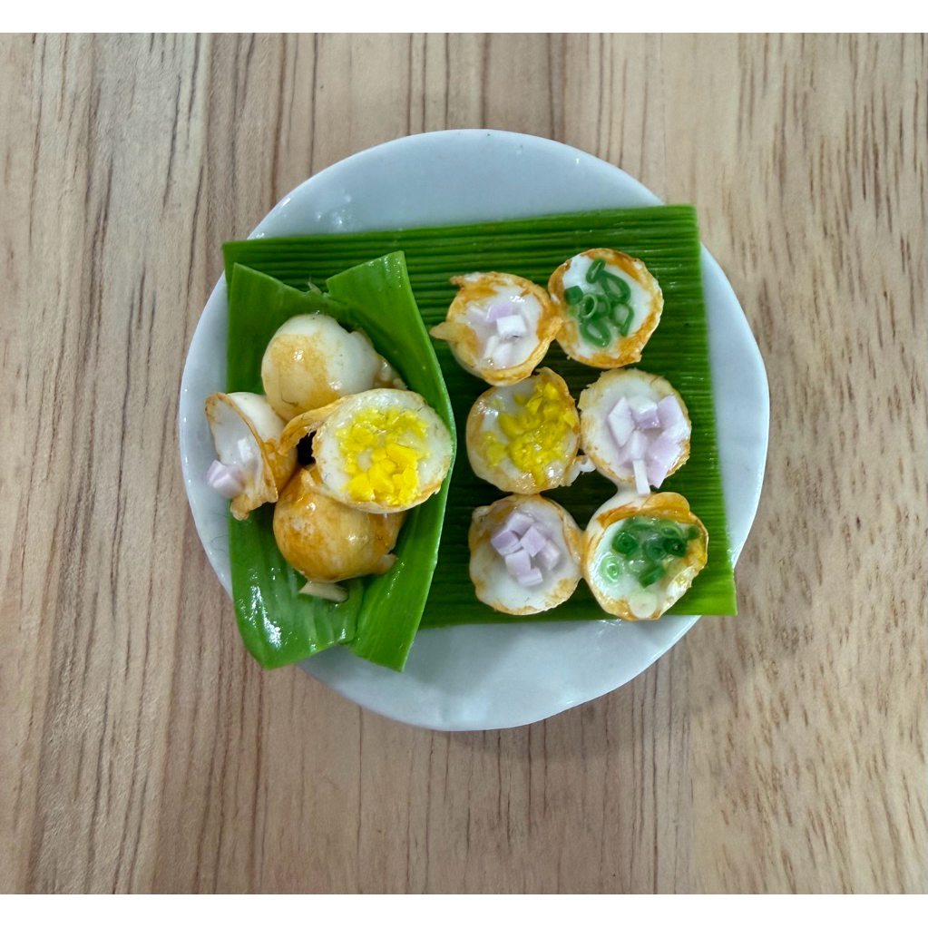 โมเดลขนมครกจิ๋ว (ดินปั้น) จานเซรามิก งานละเอียดเสมือนจริง