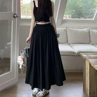 เดรสยาวทรงเอชายบานสไตล์ฝรั่งเศส เสื้อผ้าแฟชั่นผู้หญิง baggy 3 สี สง่างาม มีสไตล์ ครับ/ค่ะ ชุดไปทะเล เสื้อผ้าสาวอวบอ้วน