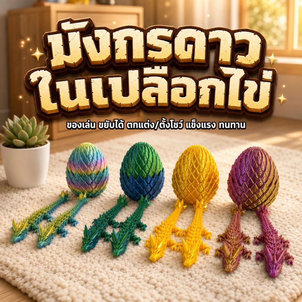 Crystal Dragons ไข่มังกรคริสตัลคู่ 3D ขยับได้ มังกรแฟนตาซี ของเล่นมังกร มังกรคู่ในไข่ งานพิมพ์3D