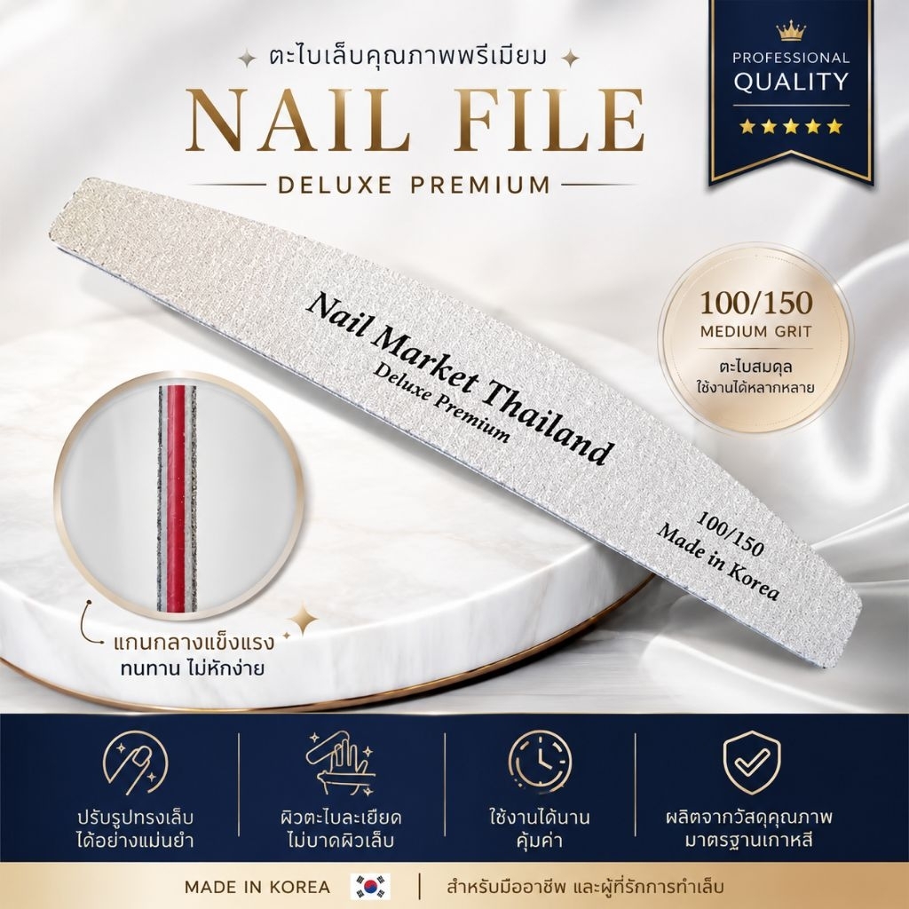 ตะไบหยาบทรงMoon 100/150 Nail Market🇰🇷 1pc./5pcs. ผลิตจากโรงงานดีที่สุดในเกาหลีNM