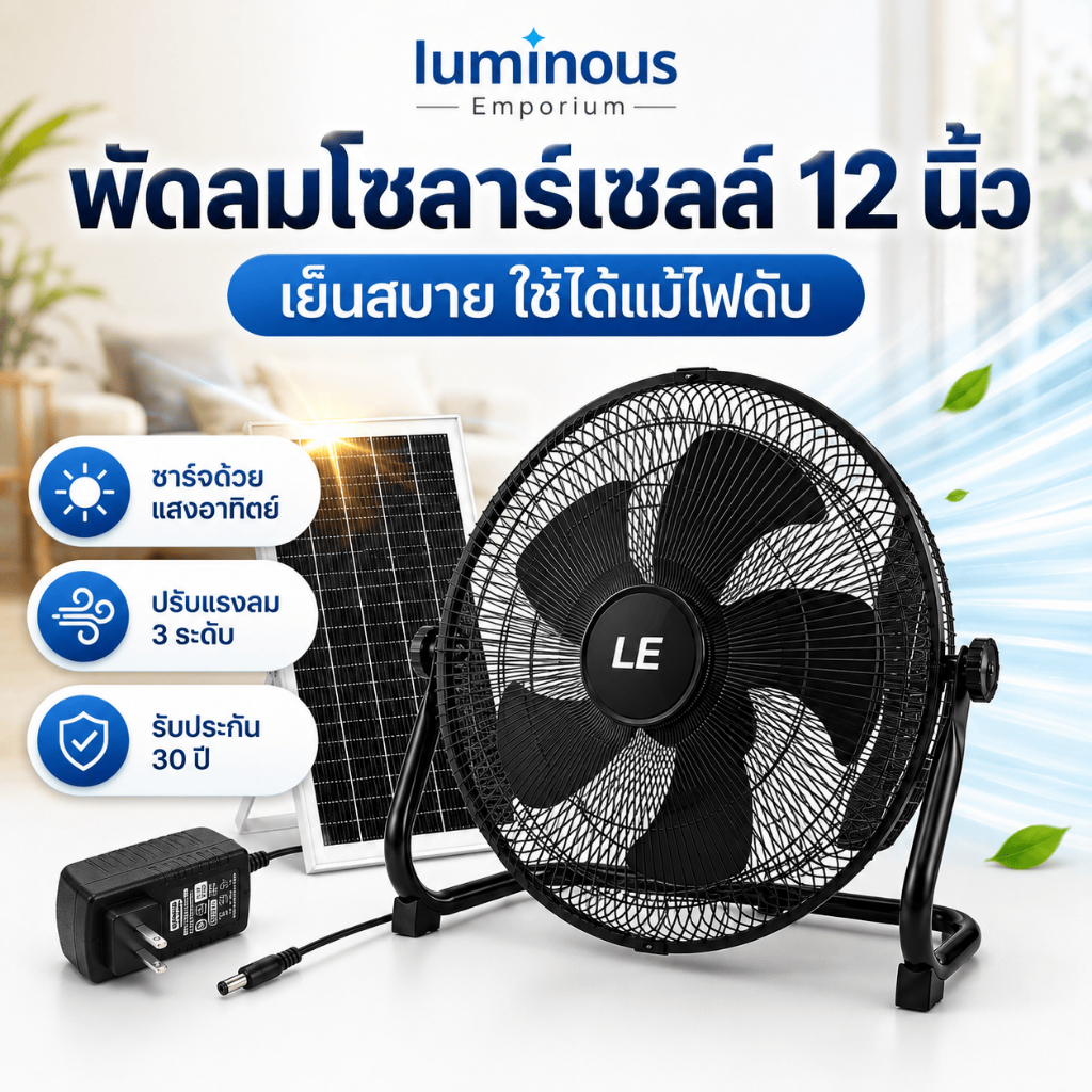 【พร้อมส่ง】 พัดลมโซล่าเซลล์ พัดลมพกพา พร้อมแผงโซล่าเซลล์ แบตเตอรี่ในตัว 0 ค่าไฟ พัดลมตั้งพื้น 12 นิ้ว