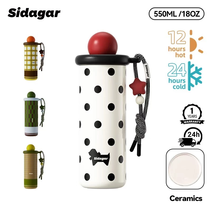 Sidagar แก้วเก็บความเย็น เคลือบเซรามิก แก้วน้ำเก็บความเย็น ความจุสูง แก้วน้ํา พร้อมหลอดดูด แบบพกพา ถ้วยน้ำกีฬา