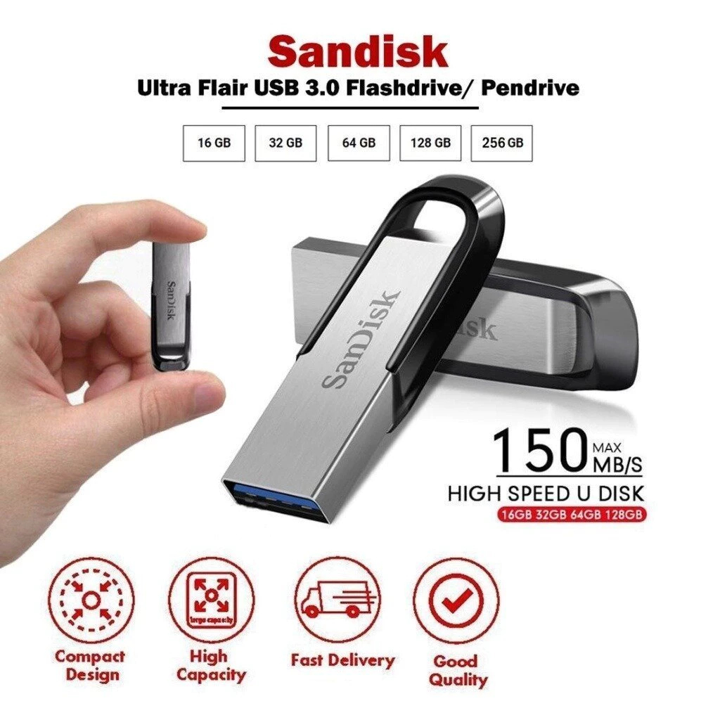 SanDisk Ultra Flair USB 3.0 32GB - 64GB - 128GB - 256GB - 512GB - 1TB - Speed / 150MB