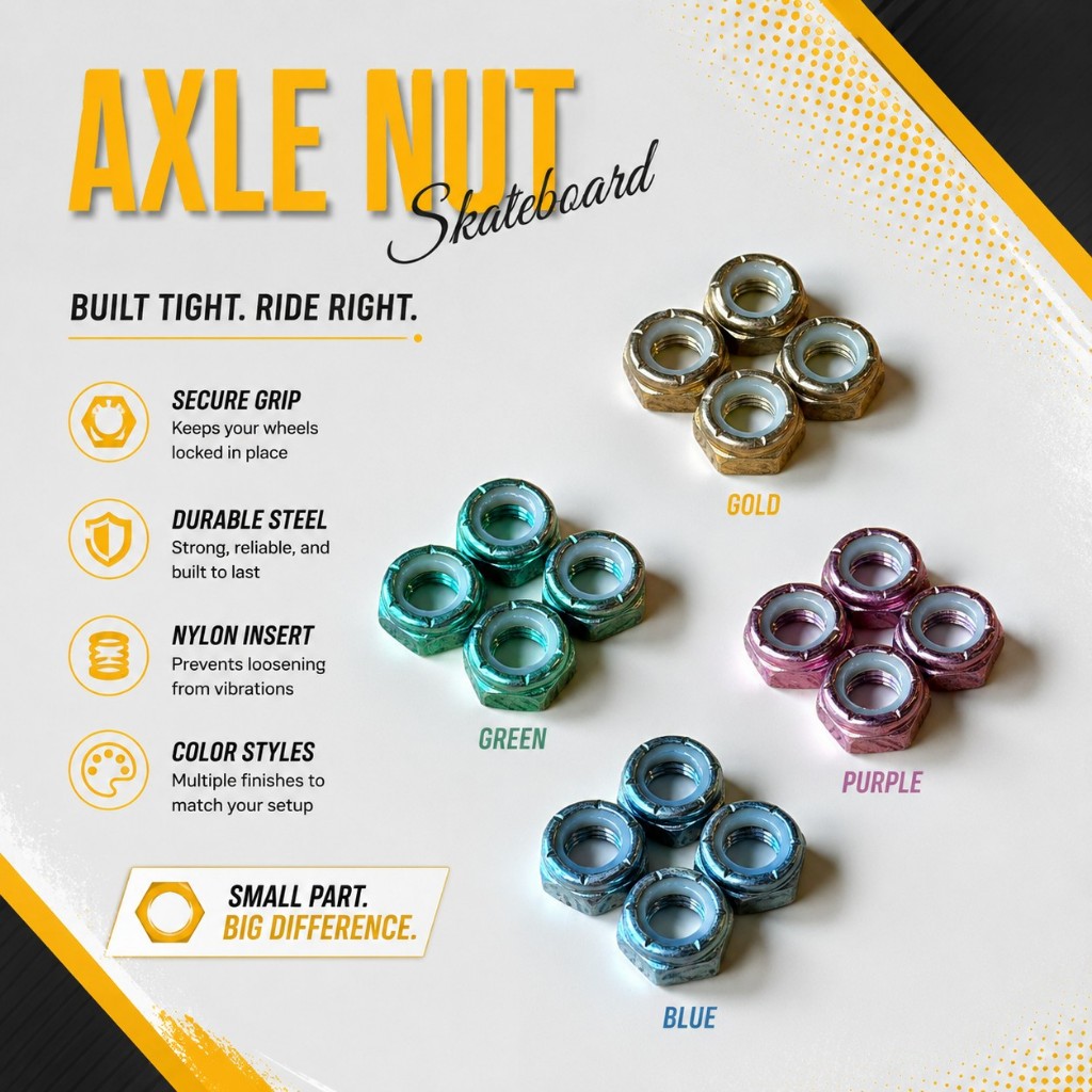 น็อตล้อ แกนทรัค หลากสี น็อตแต่ง อะไหล่สเก็ตบอร์ด | Axle Nut Skateboard 1 ชุดมี 4 ชิ้น [สินค้าพร้อมส่ง]