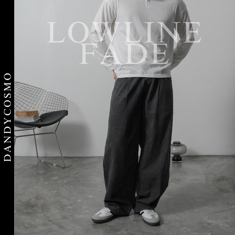 DANDY COSMO |กางเกงยีนส์ผู้ชาย LOWLINE FADE DENIM สีดำฟอก ทรงหลวม  ดีไซน์เก๋ แต่งตะเข็บซ้อนเอว ✖️NO RESTOCK EDITION
