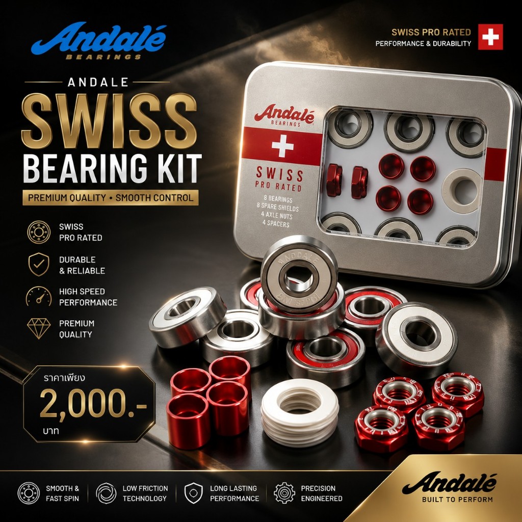 Andale Swiss Bearing Kit | ลูกปืนสเก็ตบอร์ดพรีเมี่ยม นำเข้าจากอเมริกา ของแท้ [สินค้าพร้อมส่ง]