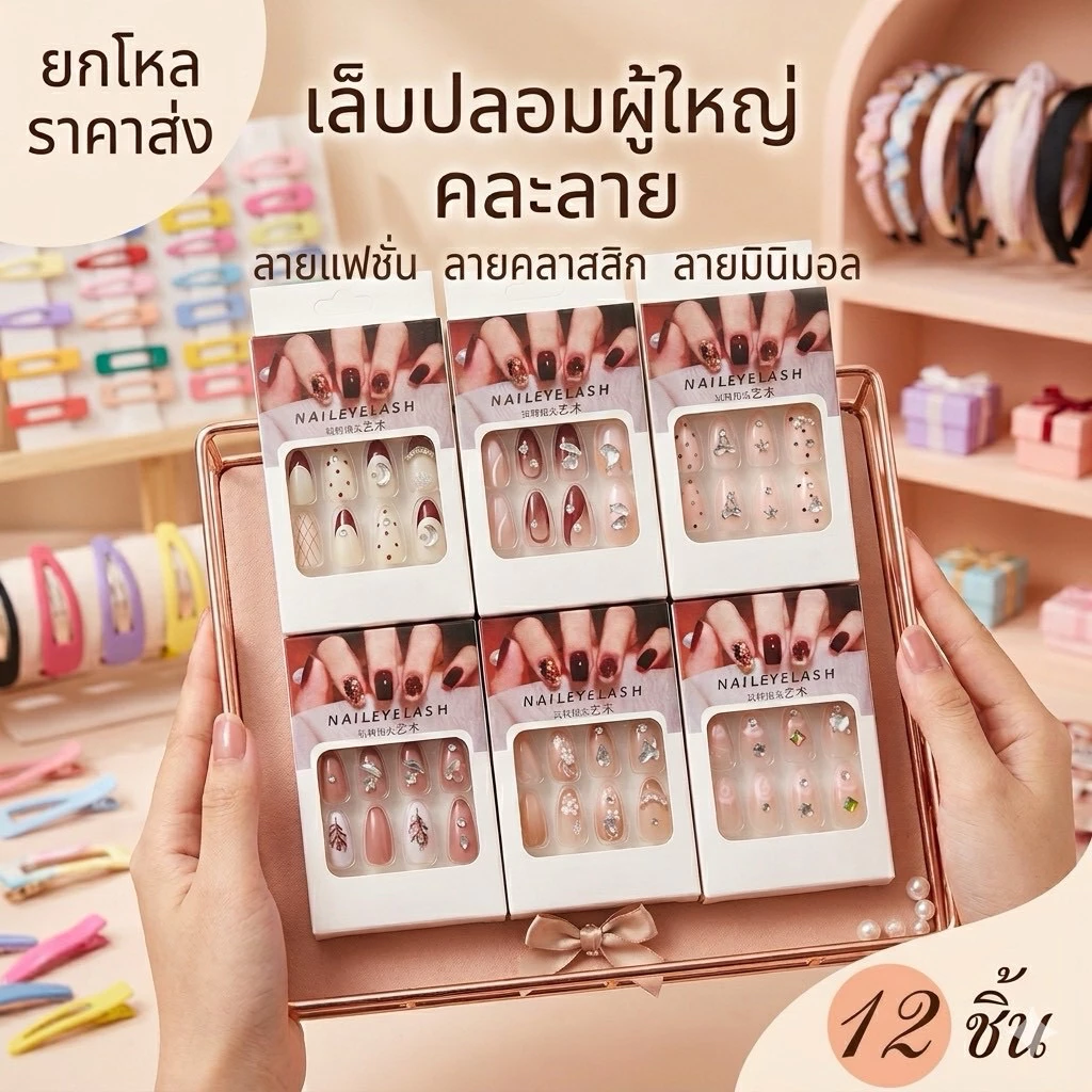 🌷ยกโหล🌷เล็บปลอมผู้ใหญ่แบบปลายแหลม คละลาย มีราคาส่ง L061
