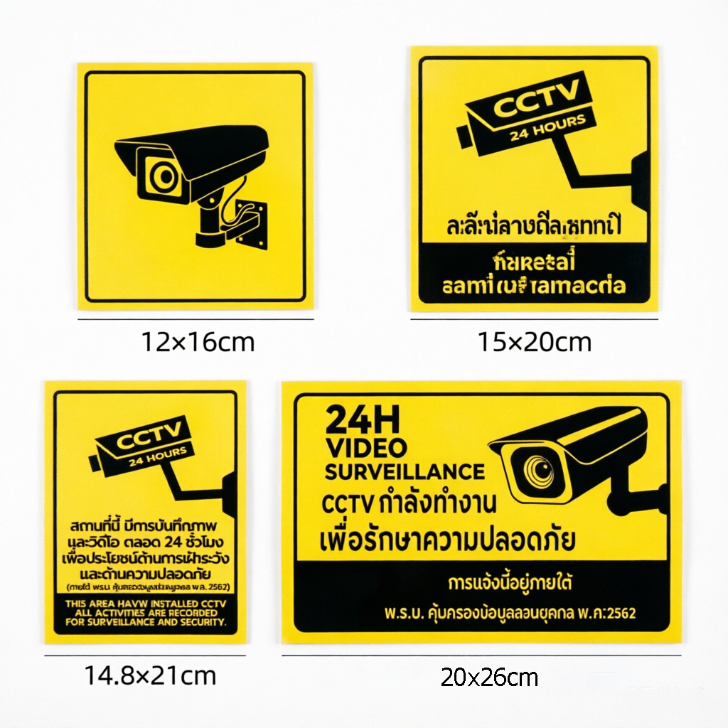สติกเกอร์เตือนCCTV 24ชั่วโมง ภาษาไทย-อังกฤษ กันน้ำกันแดด ไม่ซีด ติดผนัง/รถยนต์/ร้านค้าได้