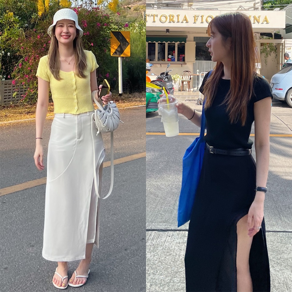 Dressupcorner กระโปรงครีมผ่าสูง DCN01082 กระโปรงดำ